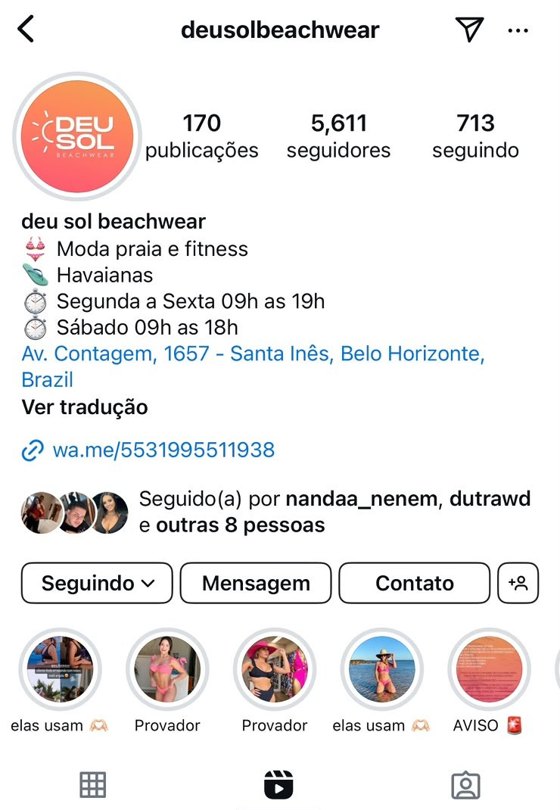Perfil da Deu Sol Beachwear antes da CR, com 5,6 mil seguidores